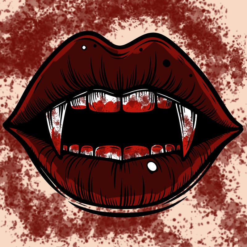 lips with vampire teeth