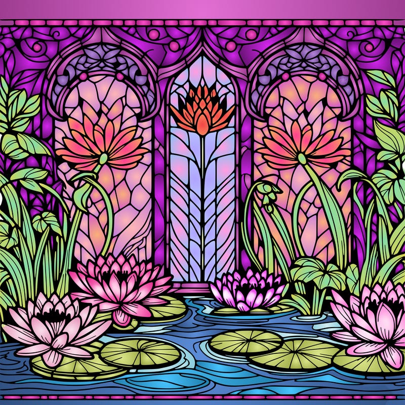 water lilies, stained glass window.
