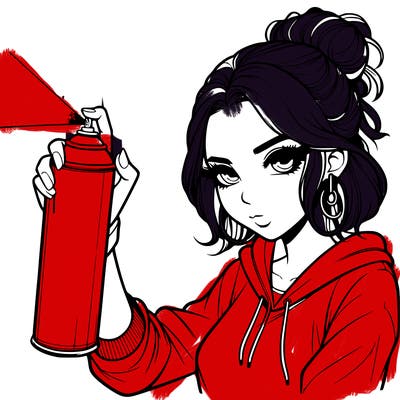 a realistic girl spray painting