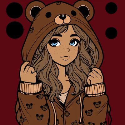 realistic girl in a animal pjs hoodie