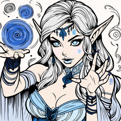 realistic scary beautiful elf sorceress casting spell