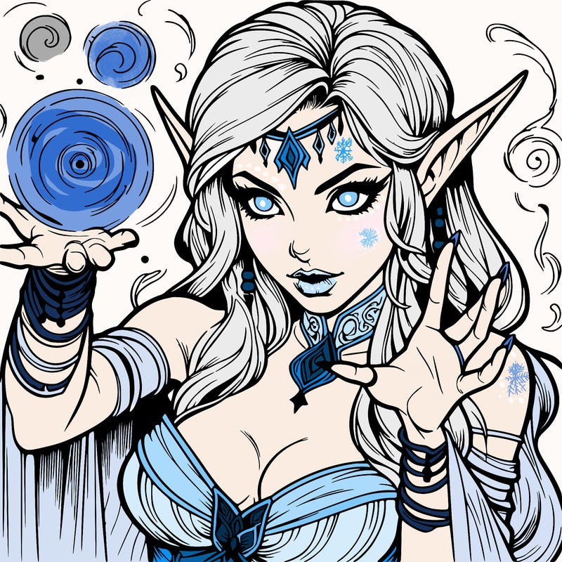 realistic scary beautiful elf sorceress casting spell