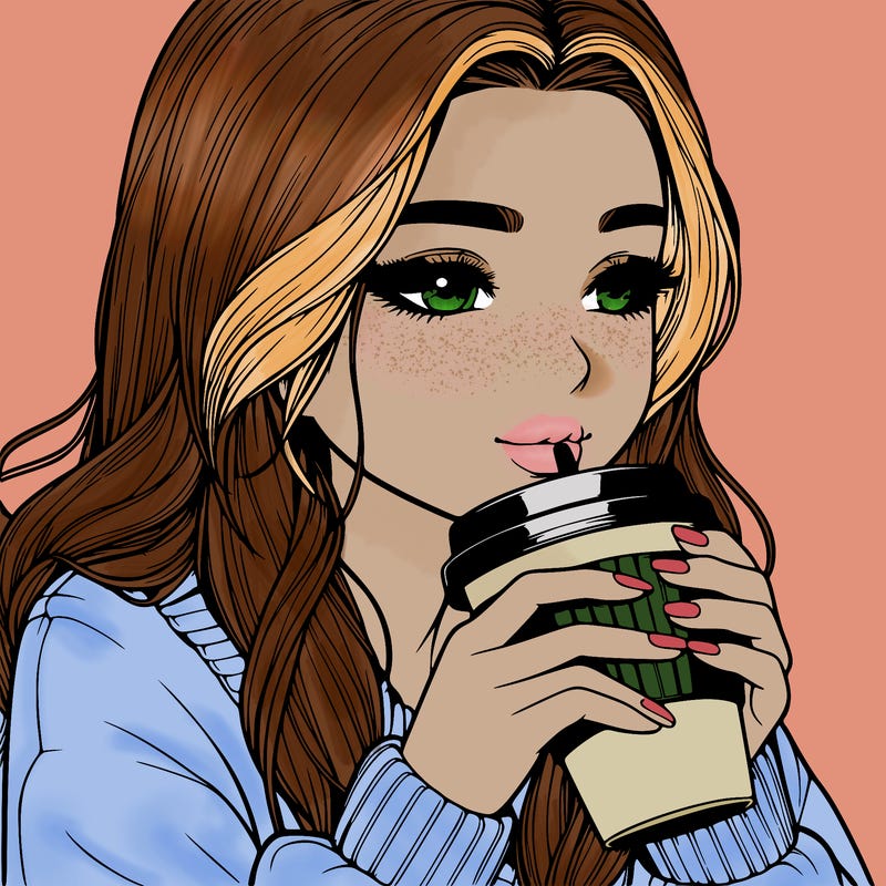 realistic girl drinking coffee
