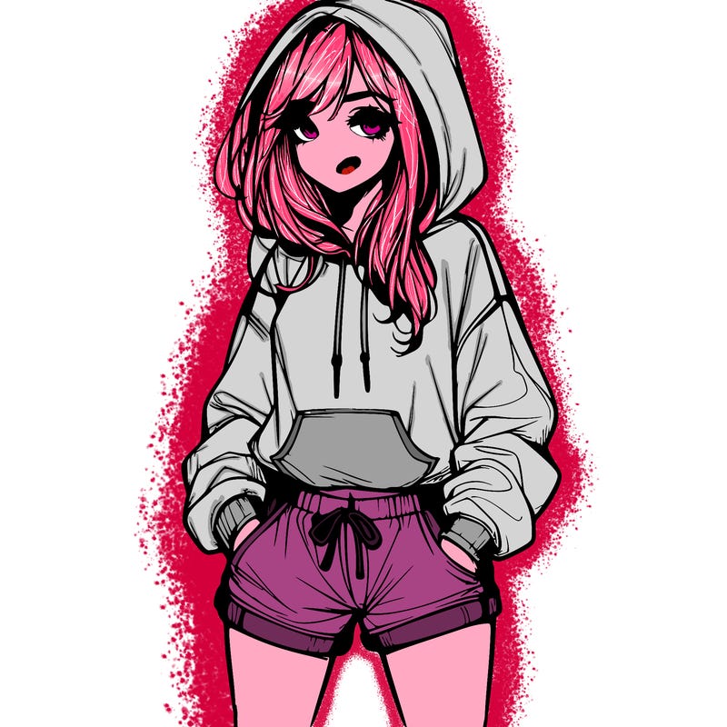 realistic girl in shorts and hoodie