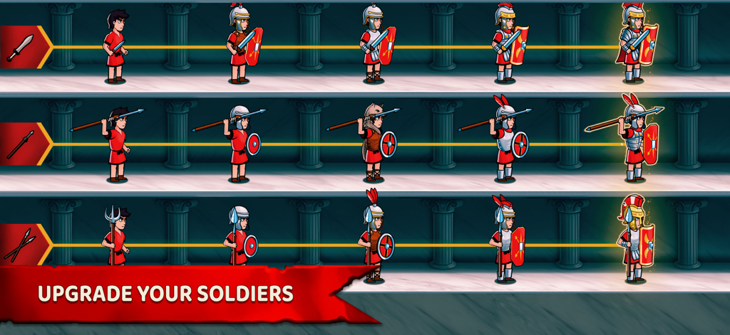 Evolution of Roman soldiers from peasants to armored warriors in Grow Empire Rome
