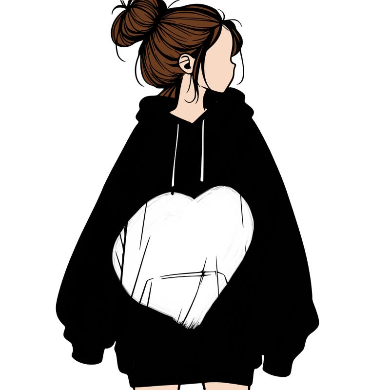realistic girl with a oversized sweatshirt on and a bun