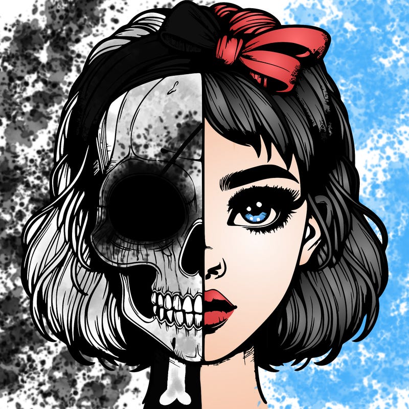 realistic girl with half skull mask