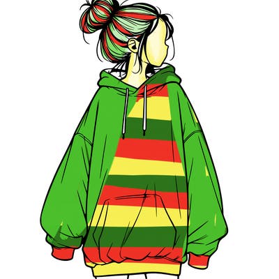 realistic girl with a oversized sweatshirt on and a bun