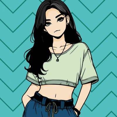realistic girl witha crop top and baggy pants
