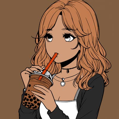 realistic girl drinking boba tea