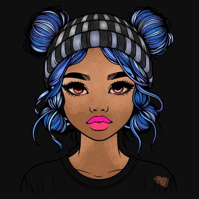 realistic girl with buns in her hair with a beanie on