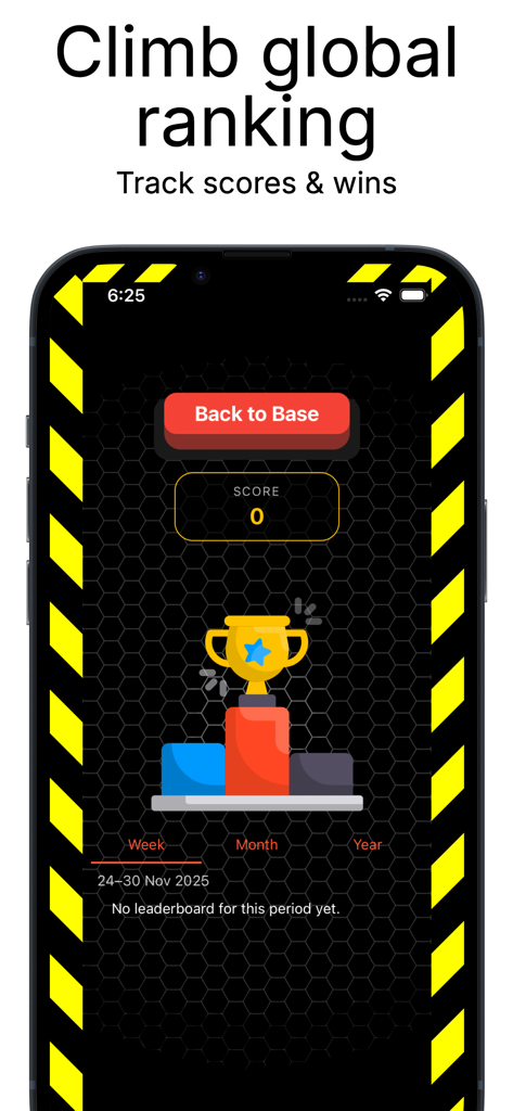 Click Defeat: Red Button Duels - Global ranking and leaderboard screen in Click Defeat showing a trophy on a podium with weekly monthly and yearly tabs