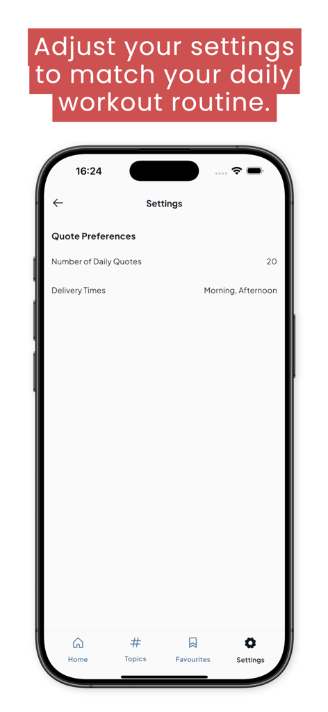 SeniorMatch - Pantalla de configuración de la aplicación SeniorMatch mostrando opciones para personalizar el número y los horarios de entrega de citas motivacionales diarias.