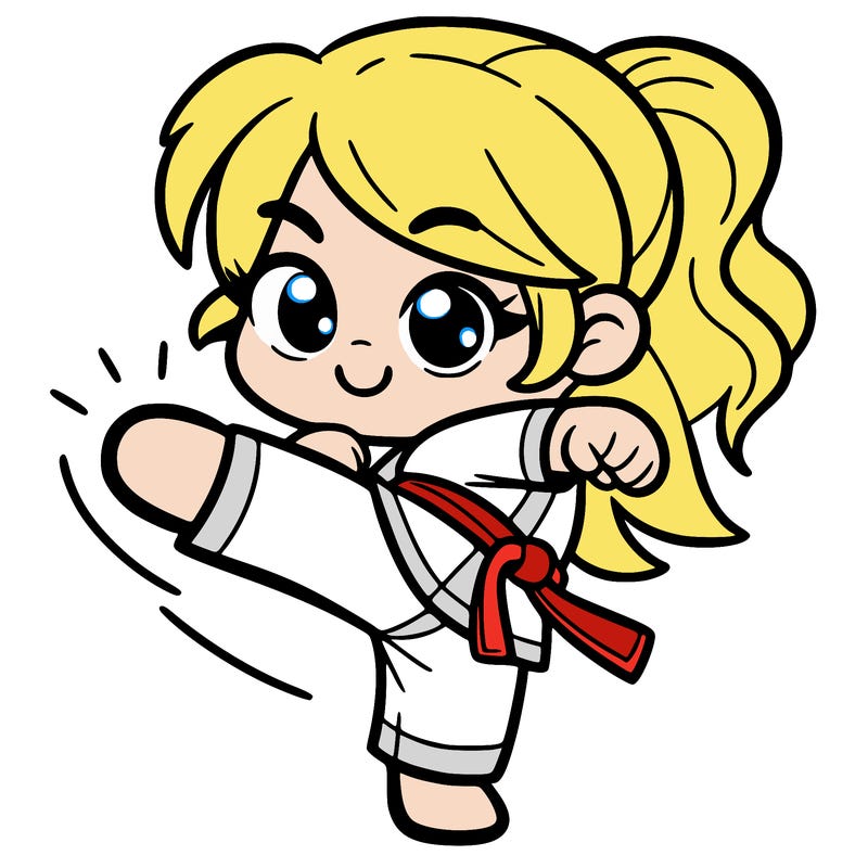 simple cute girl doing a karate kick