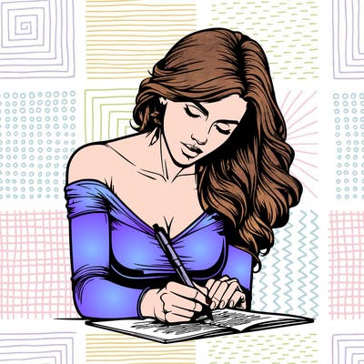 realistic female writing poetry