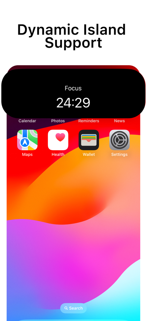 Pomodoro Timer : Study & Work - Time Tango app showing a focus session countdown within the iPhone Dynamic Island expanded view