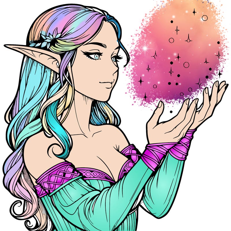 realistic elf girl doing magic
