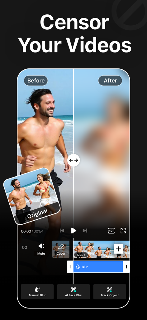 Blur Video - AI Blur Maker - A side by side comparison of a video before and after applying an AI blur effect to a person