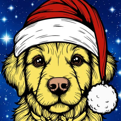 realistic dog with a christmas hat