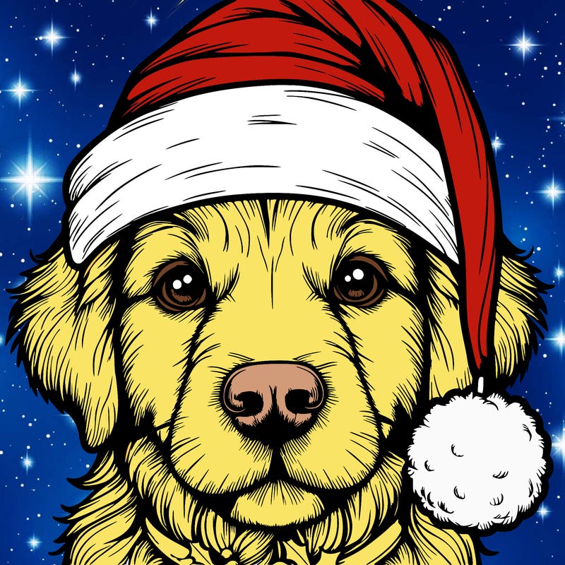 realistic dog with a christmas hat