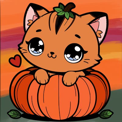 extremely cute cat in a pumpkin
