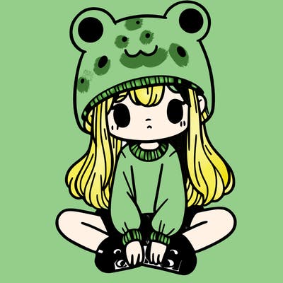 a girl wearing a frog hat and some frog socks