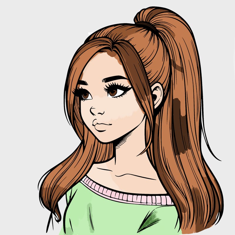 realistic girl with a high ponytail