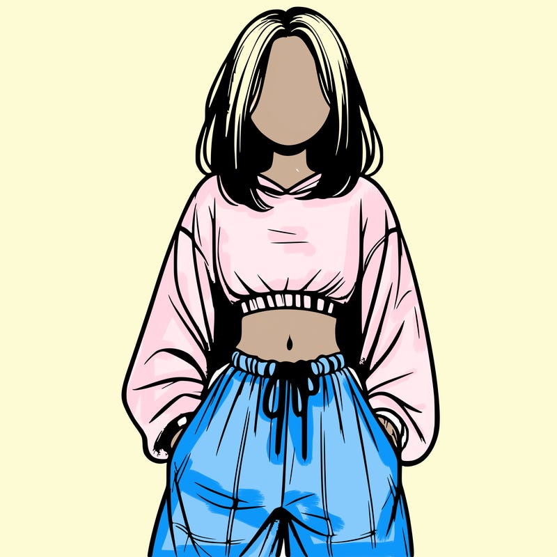 realistic girl faceless with baggy pants and a crop top