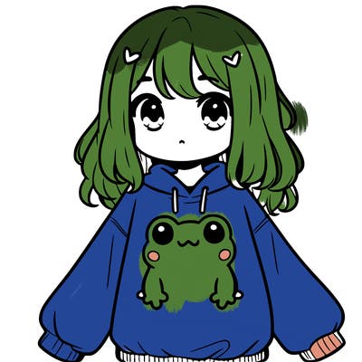 girl wearing frogging sweatshirt