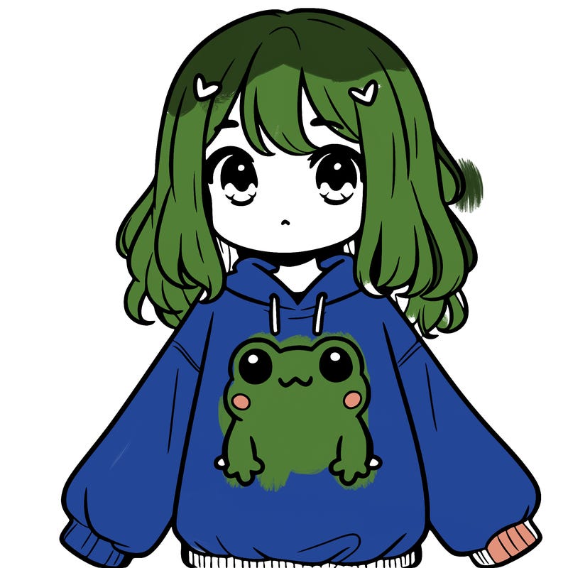 girl wearing frogging sweatshirt
