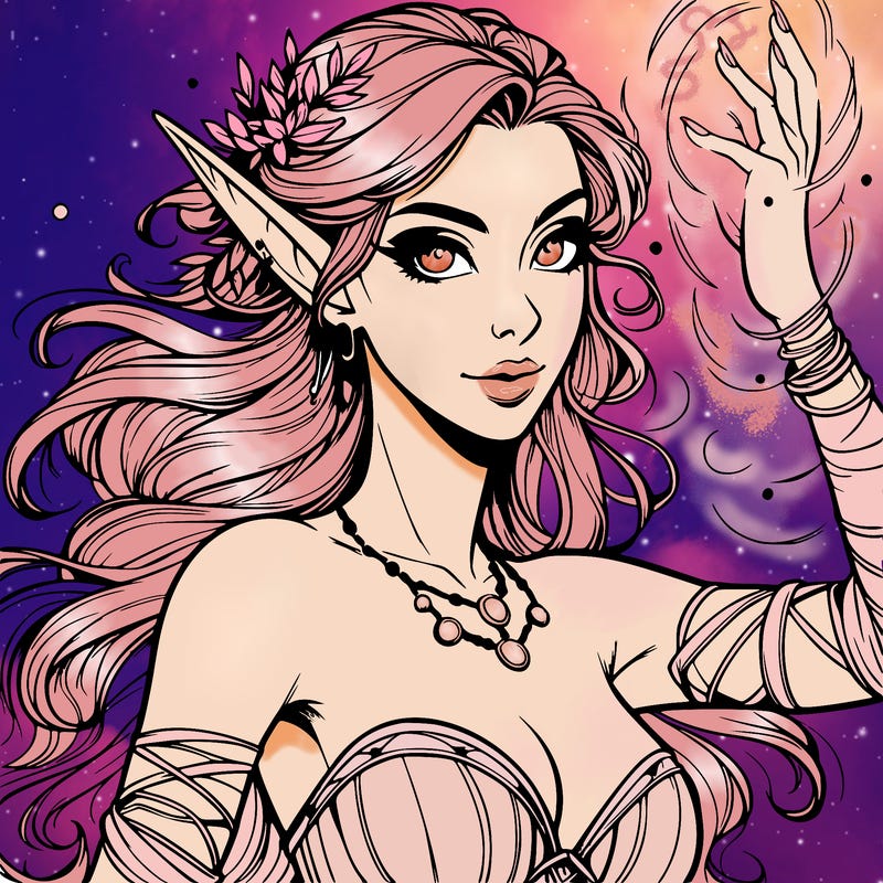realistic elven woman glow magic wild chaos