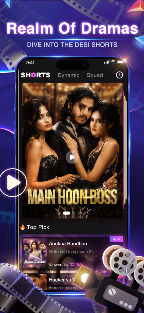 DramaTadka - Shorts & Live - Smartphone screen displaying the DramaTadka app with featured Desi short dramas and vertical video interface.