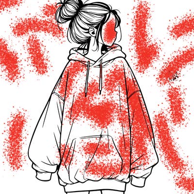 realistic girl with a oversized sweatshirt on and a bun