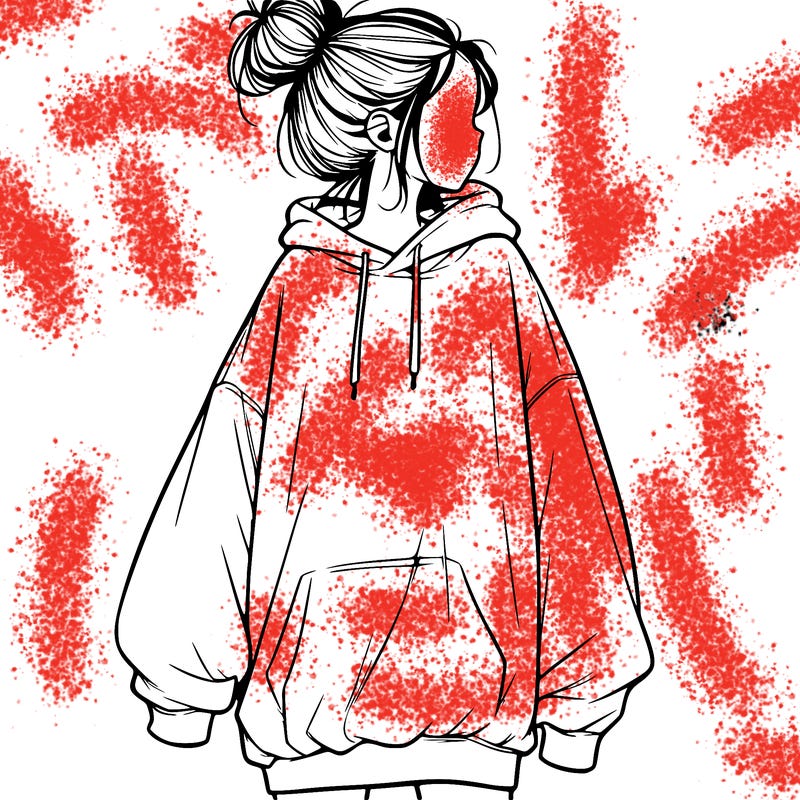 realistic girl with a oversized sweatshirt on and a bun