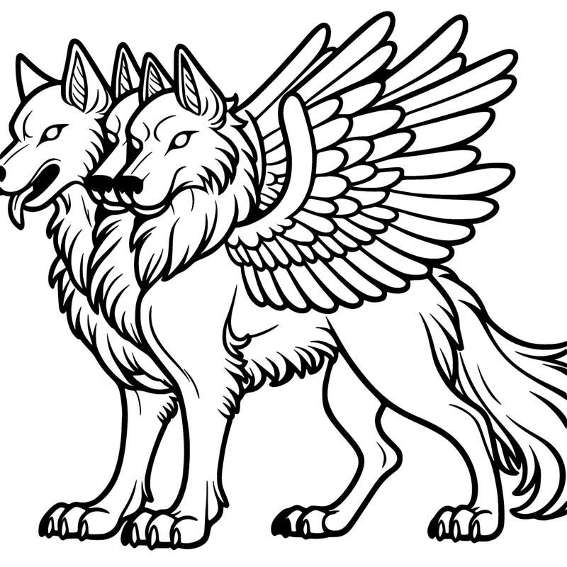 wolf with 3 heads with wings