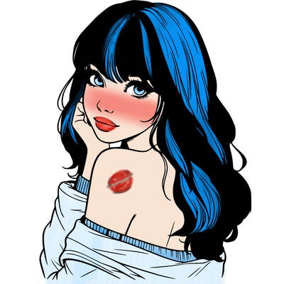 realistic girl with bangs looking over her shoulder