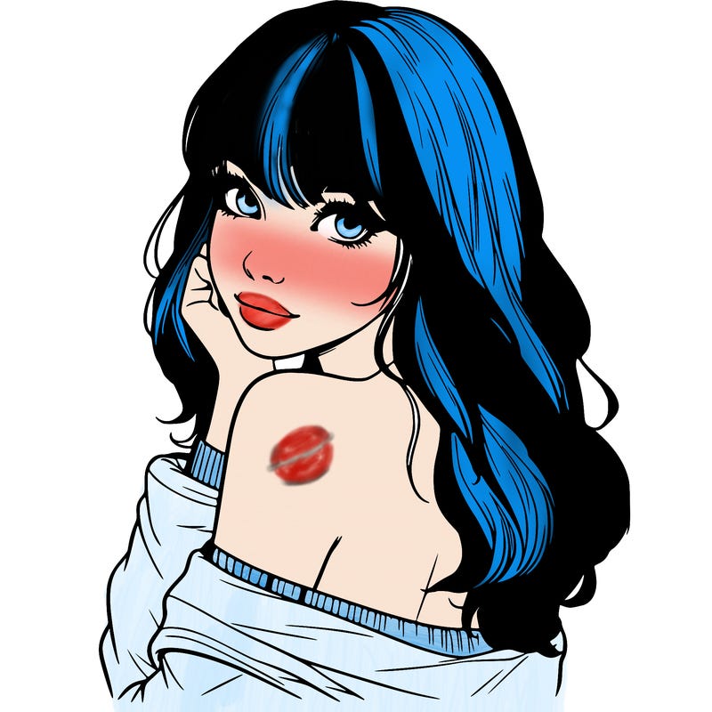 realistic girl with bangs looking over her shoulder