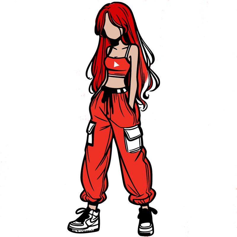 girl in baggy pants crop top and long hair