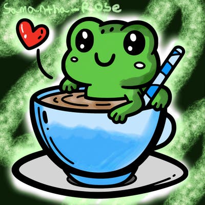cute frog in a tea cup