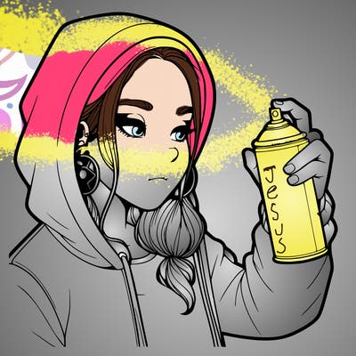 a realistic girl, spray painting