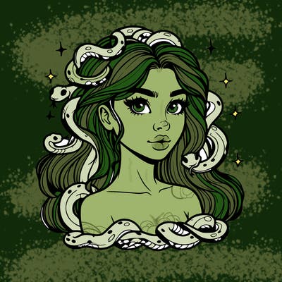 realistic girl with snakes as hair