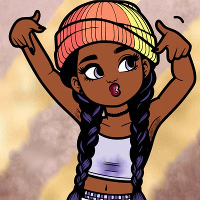 realistic teenage girl with braids and a beanie and crop top doing 🫶🏼