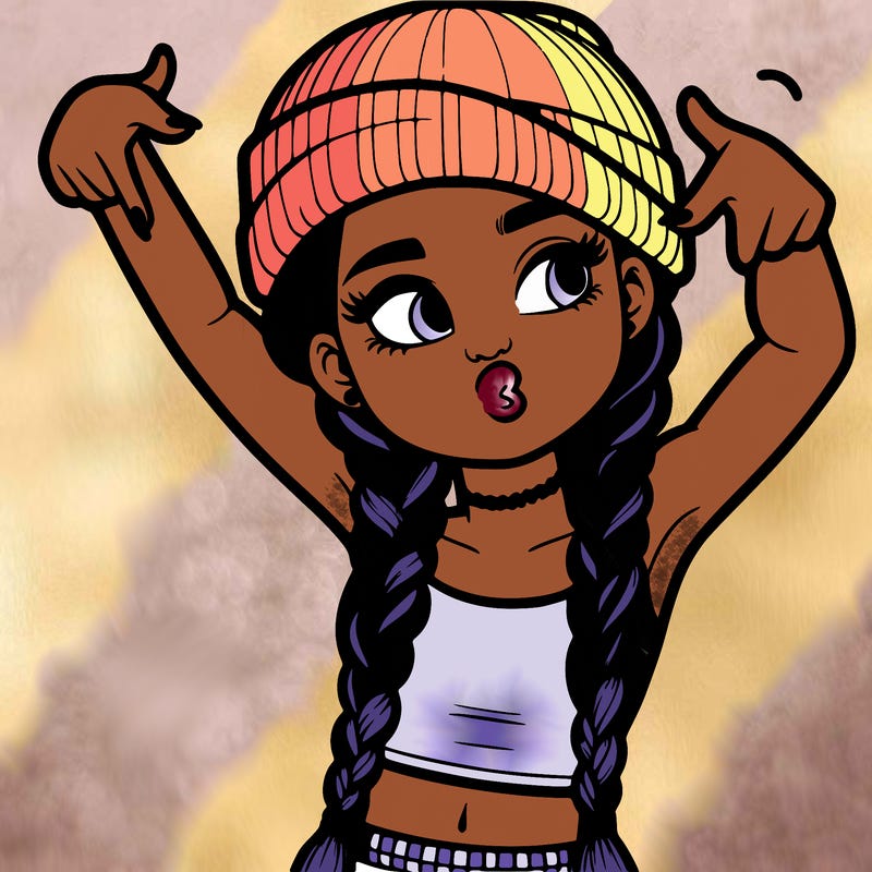 realistic teenage girl with braids and a beanie and crop top doing 🫶🏼