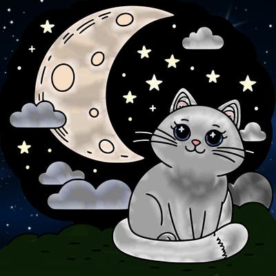 a cat under a half moon