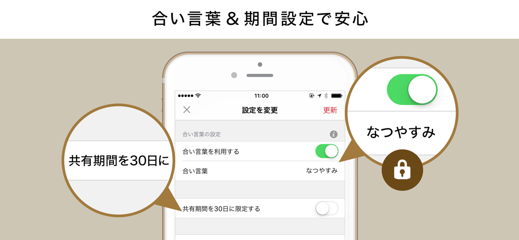 SUZURIアルバム - 비밀번호 및 만료 옵션이 있는 비공개 사진 앨범 공유 설정.