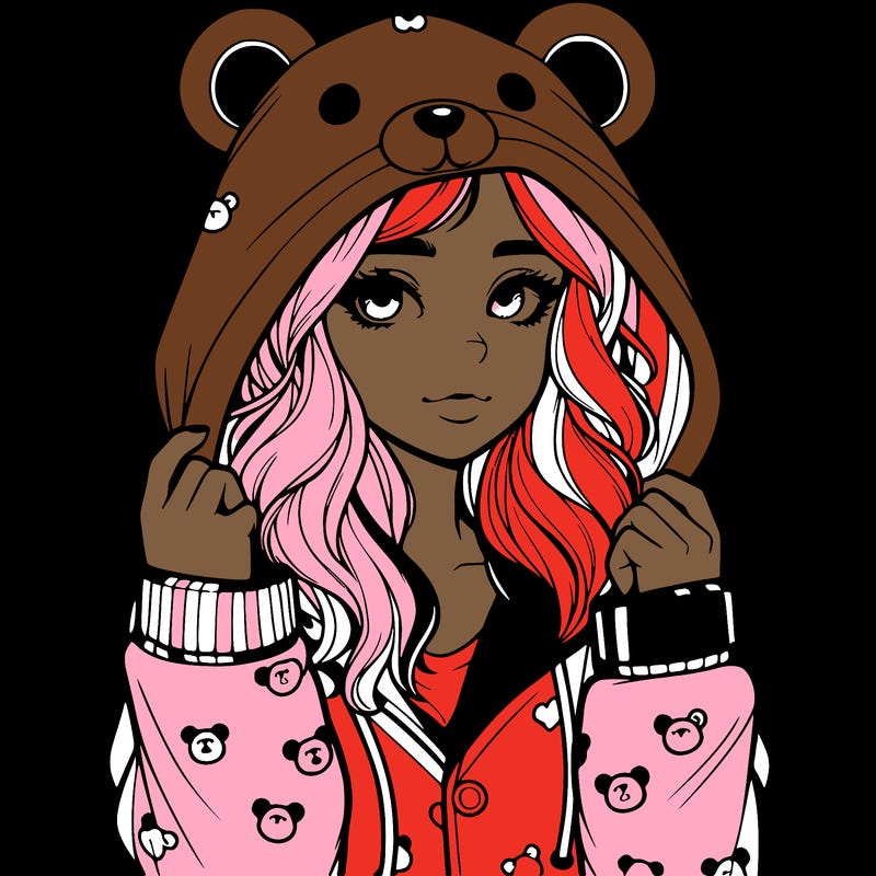 realistic girl in a animal pjs hoodie