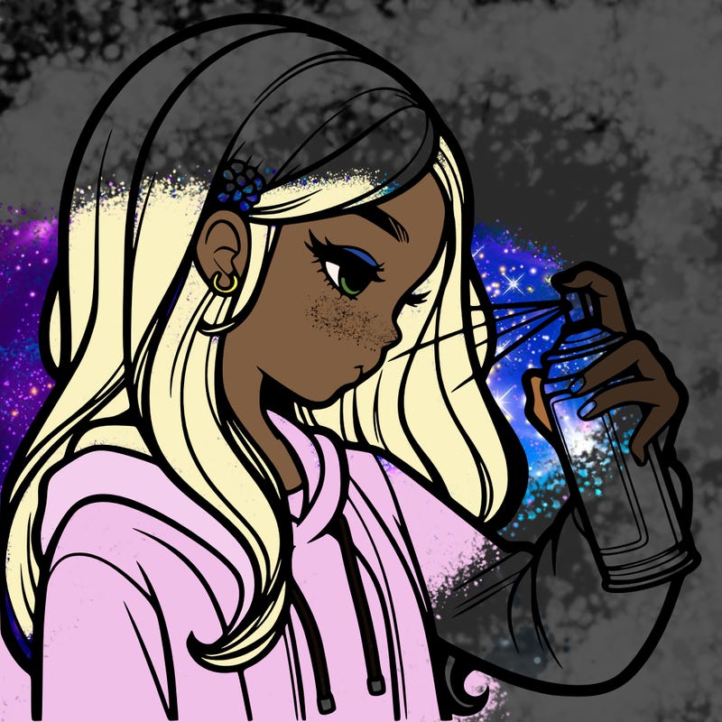 a realistic girl spray painting