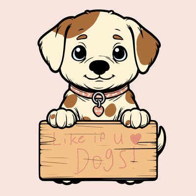 realistic puppy holding sign