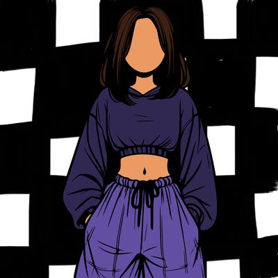 realistic girl faceless with baggy pants and a crop top