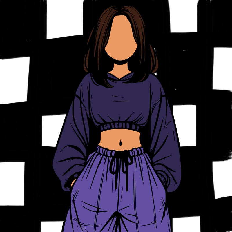 realistic girl faceless with baggy pants and a crop top